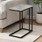 Side Table | 24-Inch Brown Marble 'C' Table with Grey Pipe Metal Frame | Modern Industrial Design